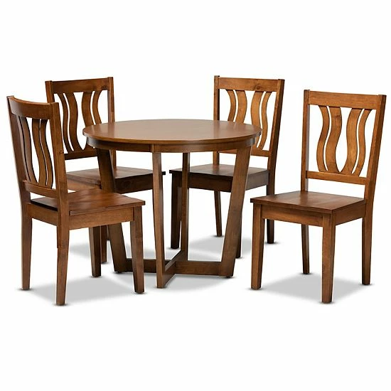 Baxton Studio Elodia Dining Table & Chair 5-piece Set Walnut Brown 9 Baxton Studio Elodia Dining Table & Chair 5-piece Set Walnut Brown - Image 9