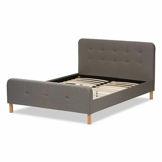 Baxton Studio Mid-Century Upholstered Bed Light Beige 3 Baxton Studio Mid-Century Upholstered Bed Light Beige - Image 3