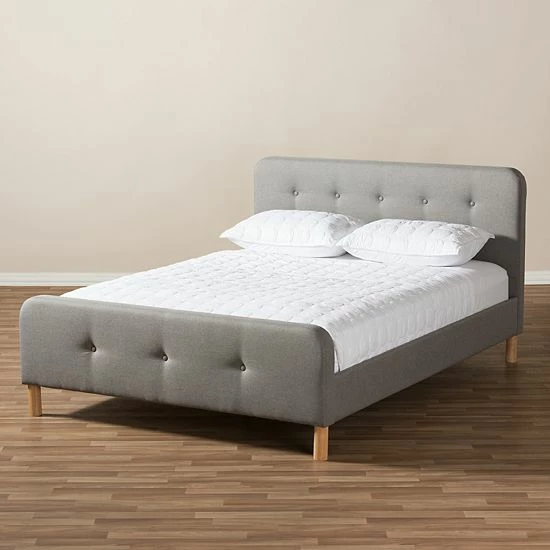 Baxton Studio Mid-Century Upholstered Bed Light Beige 4 Baxton Studio Mid-Century Upholstered Bed Light Beige - Image 4