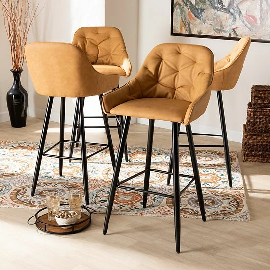 Baxton Studio Catherine Bar Stool 4-piece Set Tan Black 5 Baxton Studio Catherine Bar Stool 4-piece Set Tan Black - Image 5
