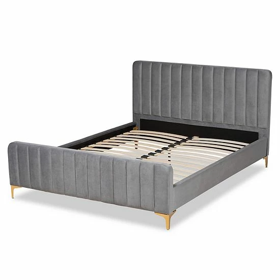 Baxton Studio Nami Platform Bed Light Gray Gold 1 Baxton Studio Nami Platform Bed Light Gray Gold