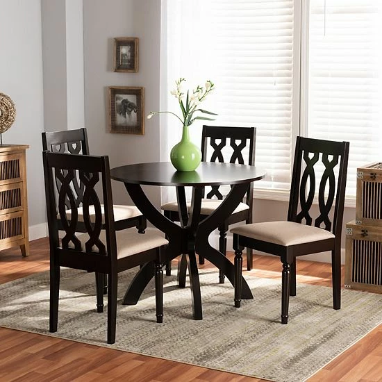 Baxton Studio Mona Dining Table & Chair 5-piece Set Gray Walnut Brown 7 Baxton Studio Mona Dining Table & Chair 5-piece Set Gray Walnut Brown - Image 7