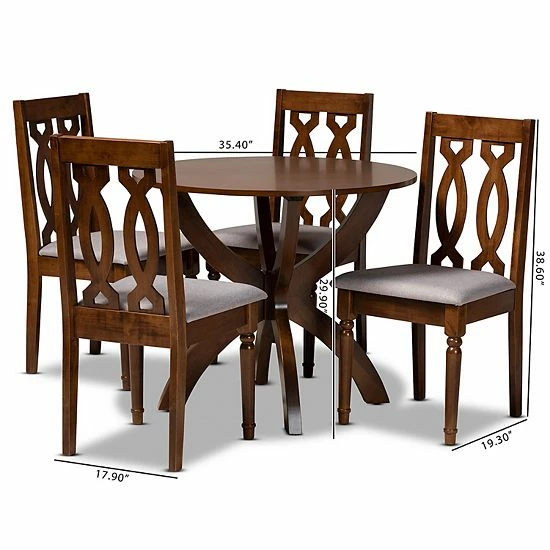 Baxton Studio Mona Dining Table & Chair 5-piece Set Gray Walnut Brown 9 Baxton Studio Mona Dining Table & Chair 5-piece Set Gray Walnut Brown - Image 9