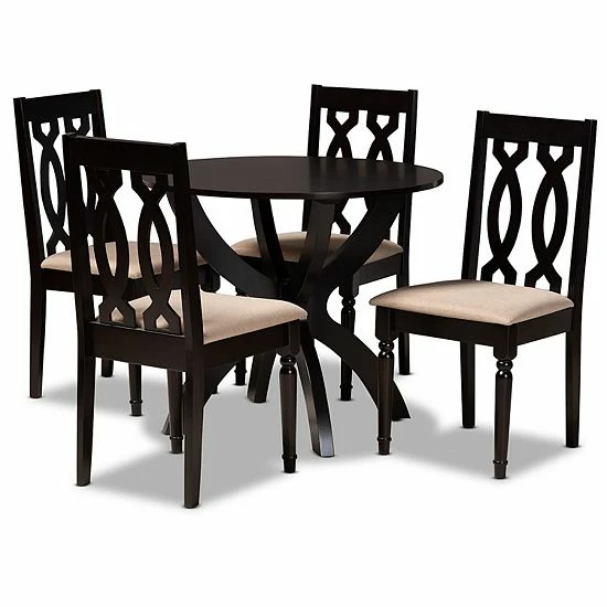 Baxton Studio Mona Dining Table & Chair 5-piece Set Gray Walnut Brown 10 Baxton Studio Mona Dining Table & Chair 5-piece Set Gray Walnut Brown - Image 10