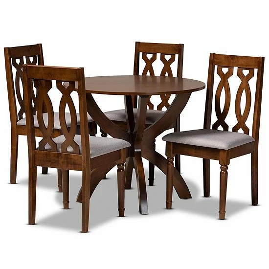 Baxton Studio Mona Dining Table & Chair 5-piece Set Gray Walnut Brown 11 Baxton Studio Mona Dining Table & Chair 5-piece Set Gray Walnut Brown - Image 11