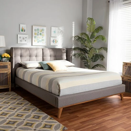 Baxton Studio Gretchen Queen Bed Gray Walnut Brown 2 Baxton Studio Gretchen Queen Bed Gray Walnut Brown - Image 2