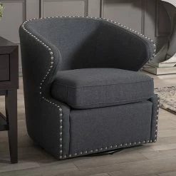 Baxton Studio Finley Swivel Tub Accent Chair Dark Gray