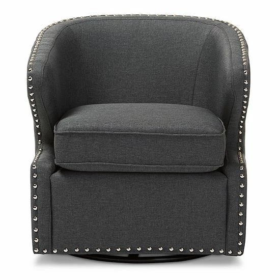 Baxton Studio Finley Swivel Tub Accent Chair Dark Gray 2 Baxton Studio Finley Swivel Tub Accent Chair Dark Gray - Image 2