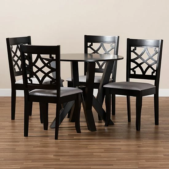 Baxton Studio Alisa Dining Table & Chair 5-piece Set Gray Dark Brown 7 Baxton Studio Alisa Dining Table & Chair 5-piece Set Gray Dark Brown - Image 7