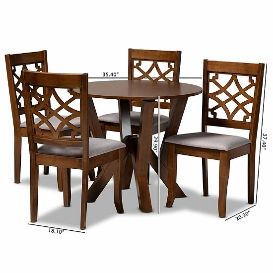 Baxton Studio Alisa Dining Table & Chair 5-piece Set Gray Dark Brown 8 Baxton Studio Alisa Dining Table & Chair 5-piece Set Gray Dark Brown - Image 8