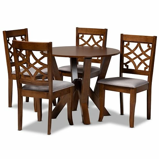 Baxton Studio Alisa Dining Table & Chair 5-piece Set Gray Dark Brown 9 Baxton Studio Alisa Dining Table & Chair 5-piece Set Gray Dark Brown - Image 9