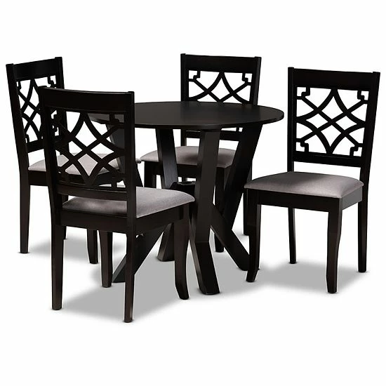 Baxton Studio Alisa Dining Table & Chair 5-piece Set Gray Dark Brown 10 Baxton Studio Alisa Dining Table & Chair 5-piece Set Gray Dark Brown - Image 10
