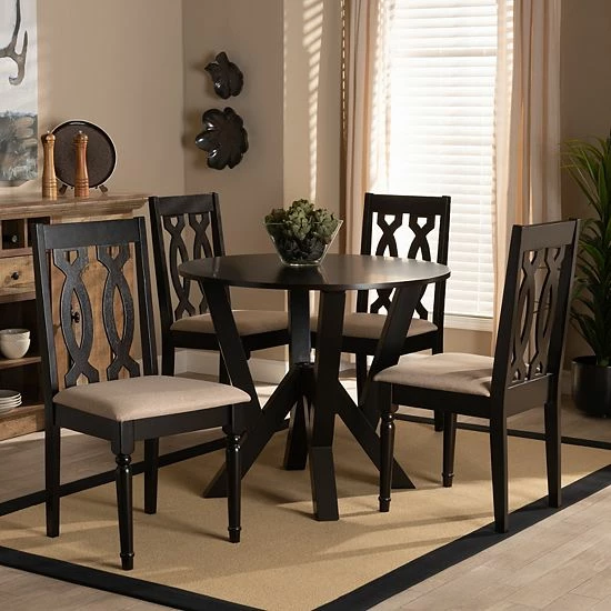 Baxton Studio Anise Gray 5-Piece Dining Set Gray Dark Brown 2 Baxton Studio Anise Gray 5-Piece Dining Set Gray Dark Brown - Image 2