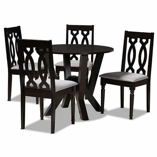 Baxton Studio Anise Gray 5-Piece Dining Set Gray Dark Brown 9 Baxton Studio Anise Gray 5-Piece Dining Set Gray Dark Brown - Image 9