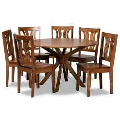Baxton Studio Mare Dining 7-piece Set Walnut Brown