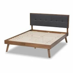 Baxton Studio Alke Bed Light Gray Walnut