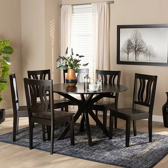 Baxton Studio Mare Dining 7-piece Set Walnut Brown 7 Baxton Studio Mare Dining 7-piece Set Walnut Brown - Image 7