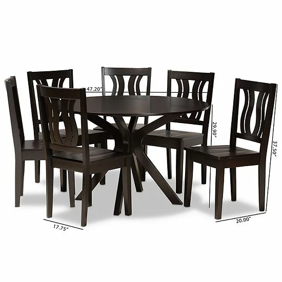 Baxton Studio Mare Dining 7-piece Set Walnut Brown 8 Baxton Studio Mare Dining 7-piece Set Walnut Brown - Image 8
