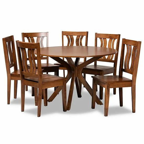 Baxton Studio Mare Dining 7-piece Set Walnut Brown 9 Baxton Studio Mare Dining 7-piece Set Walnut Brown - Image 9