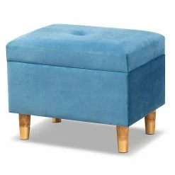 Baxton Studio Elias Storage Ottoman Blue Oak