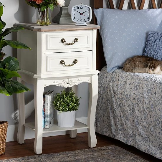 Baxton Studio Amalie White 2-Drawer Nightstand 2 Baxton Studio Amalie White 2-Drawer Nightstand - Image 2