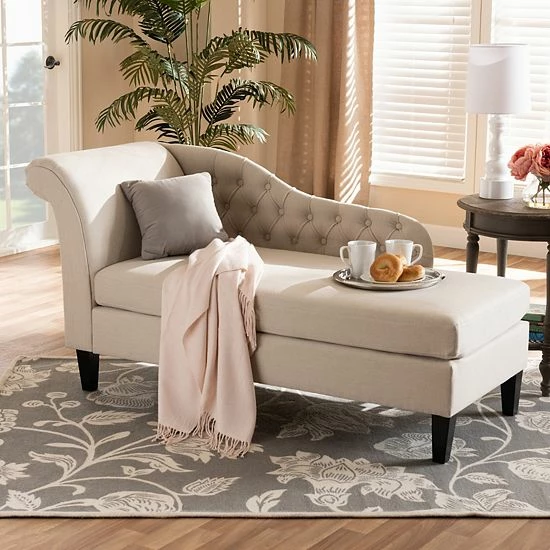 Baxton Studio Florent Chaise Beige Khaki 2 Baxton Studio Florent Chaise Beige Khaki - Image 2