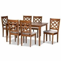 Baxton Studio Ramiro Dining Table & Chair 7-piece Set Sand Dark Brown