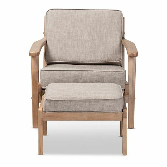 Baxton Studio Sigrid Arm Chair & Ottoman 2-piece Set Light Gray Oak 4 Baxton Studio Sigrid Arm Chair & Ottoman 2-piece Set Light Gray Oak - Image 4