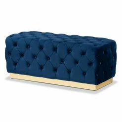 Baxton Studio Corrine Tufted Ottoman Navy Blue Gold