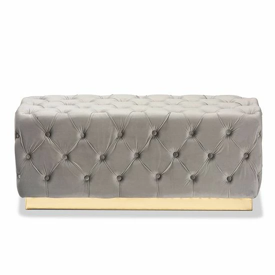 Baxton Studio Corrine Tufted Ottoman Navy Blue Gold 3 Baxton Studio Corrine Tufted Ottoman Navy Blue Gold - Image 3