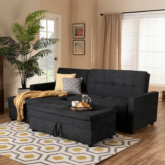 Baxton Studio Noa Sectional Sofa Charcoal 2 Baxton Studio Noa Sectional Sofa Charcoal - Image 2