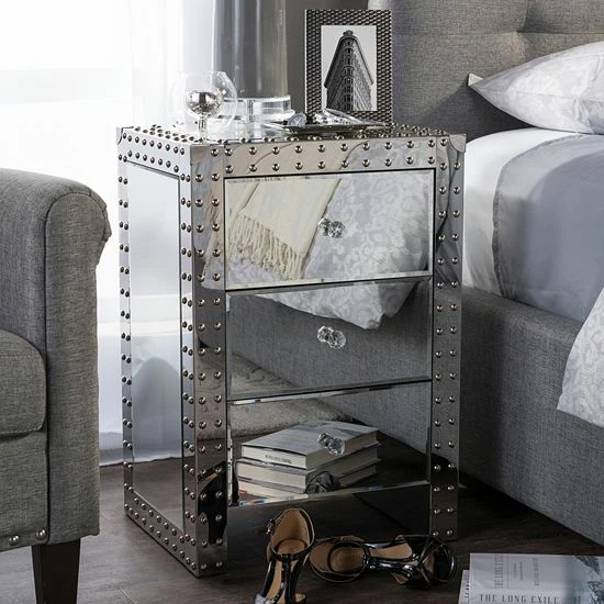 Baxton Studio Azura Mirrored Nightstand 1 Baxton Studio Azura Mirrored Nightstand