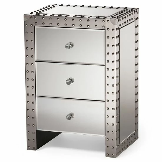 Baxton Studio Azura Mirrored Nightstand 2 Baxton Studio Azura Mirrored Nightstand - Image 2