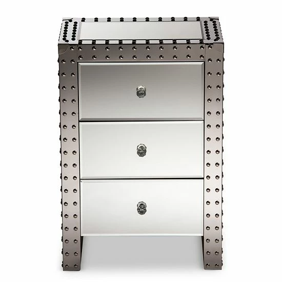 Baxton Studio Azura Mirrored Nightstand 3 Baxton Studio Azura Mirrored Nightstand - Image 3