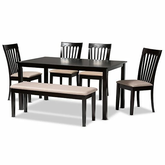 Baxton Studio Minette Dining Table, Bench & Chair 6-piece Set 1 Baxton Studio Minette Dining Table, Bench & Chair 6-piece Set