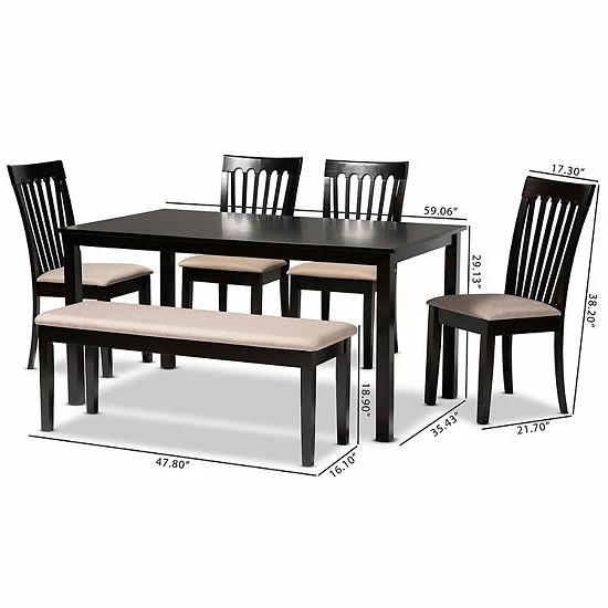 Baxton Studio Minette Dining Table, Bench & Chair 6-piece Set 9 Baxton Studio Minette Dining Table, Bench & Chair 6-piece Set - Image 9