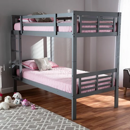 Baxton Studio Liam Twin Bunk Bed Gray 2 Baxton Studio Liam Twin Bunk Bed Gray - Image 2