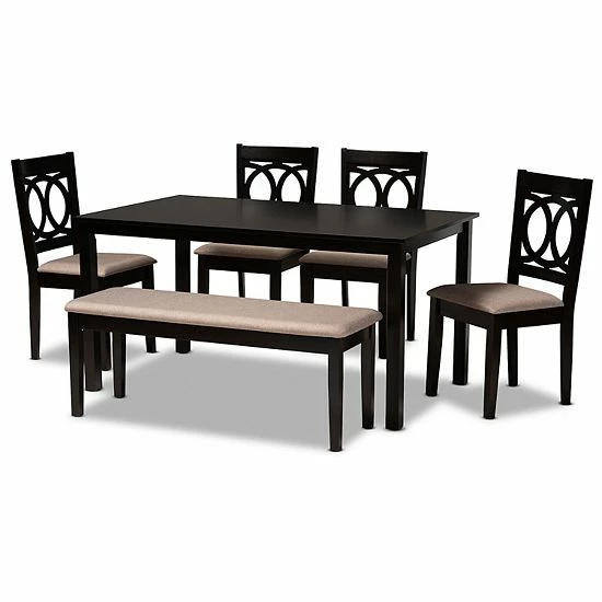 Baxton Studio Bennett Dining Table 6-piece Set Sand Dark Brown 1 Baxton Studio Bennett Dining Table 6-piece Set Sand Dark Brown