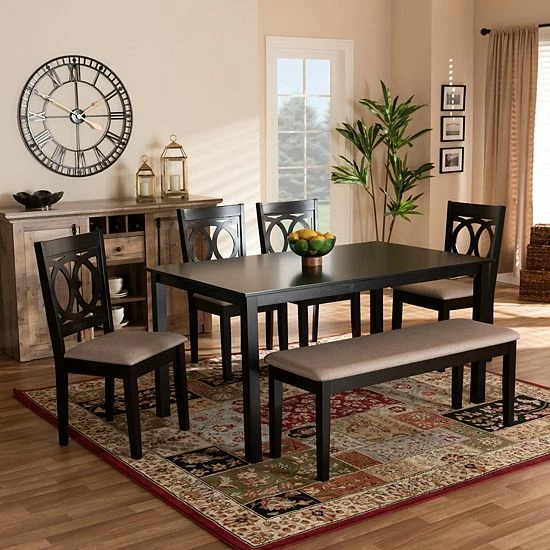 Baxton Studio Bennett Dining Table 6-piece Set Sand Dark Brown 6 Baxton Studio Bennett Dining Table 6-piece Set Sand Dark Brown - Image 6