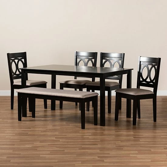 Baxton Studio Bennett Dining Table 6-piece Set Sand Dark Brown 7 Baxton Studio Bennett Dining Table 6-piece Set Sand Dark Brown - Image 7