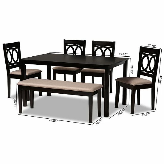 Baxton Studio Bennett Dining Table 6-piece Set Sand Dark Brown 8 Baxton Studio Bennett Dining Table 6-piece Set Sand Dark Brown - Image 8