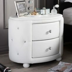 Baxton Studio Davina Holly Glamour Oval Nightstand White