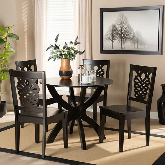 Baxton Studio Wanda Dining 5-piece Set Dark Brown Walnut 7 Baxton Studio Wanda Dining 5-piece Set Dark Brown Walnut - Image 7