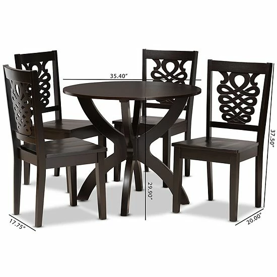 Baxton Studio Wanda Dining 5-piece Set Dark Brown Walnut 8 Baxton Studio Wanda Dining 5-piece Set Dark Brown Walnut - Image 8