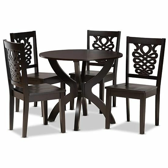 Baxton Studio Wanda Dining 5-piece Set Dark Brown Walnut 9 Baxton Studio Wanda Dining 5-piece Set Dark Brown Walnut - Image 9