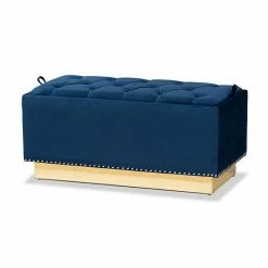 Baxton Studio Powell Tufted Storage Ottoman Navy Blue Gold -Baxton Studio Sales unnamed file 5694