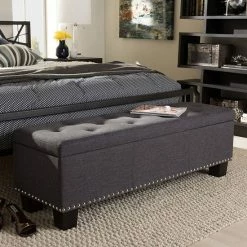 Baxton Studio Hannah Contemporary Storage Ottoman Bench Dark Gray