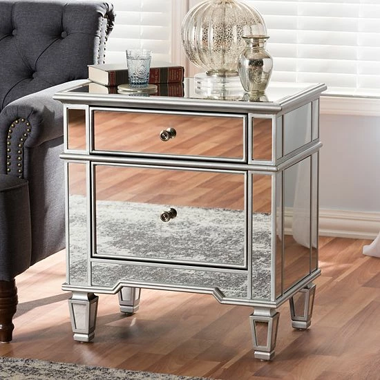 Baxton Studio Sussie Mirrored Nightstand 1 Baxton Studio Sussie Mirrored Nightstand