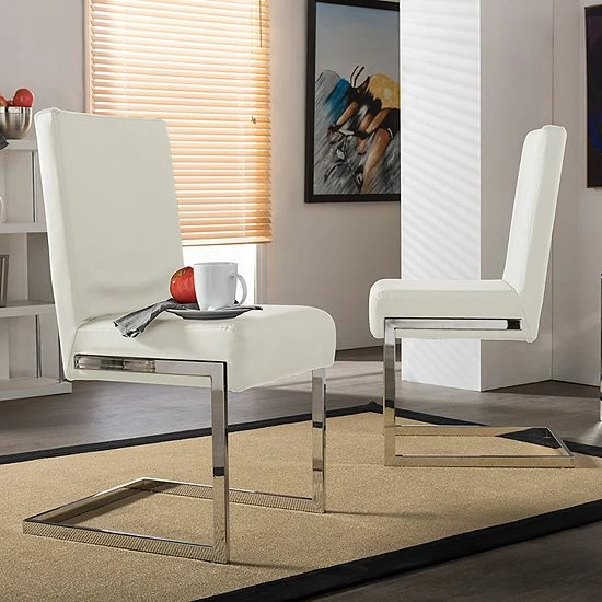 Baxton Studio Toulan Faux-Leather Dining Chair 2-piece Set White 2 Baxton Studio Toulan Faux-Leather Dining Chair 2-piece Set White - Image 2