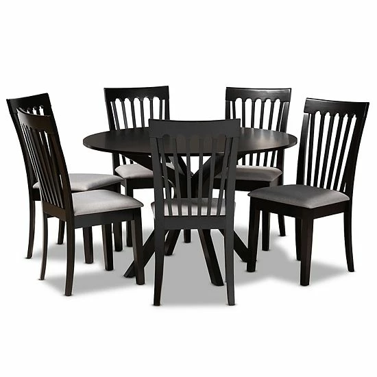Baxton Studio Lore Dining Table & Chair 7-piece Set Gray Dark Brown Baxton Studio Lore Dining Table & Chair 7-piece Set Gray Dark Brown -Baxton Studio Sales unnamed file 5876